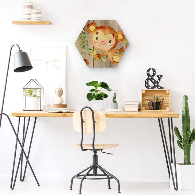 Cuadros decorativos modernos Watercolor Monkey On Wood