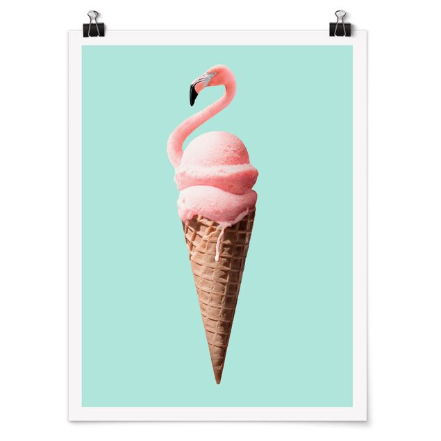 Láminas de cuadros famosos Ice Cream Cone With Flamingo