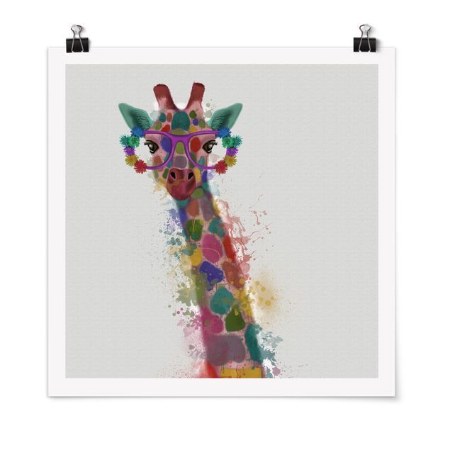 Póster animales Rainbow Splash Giraffe