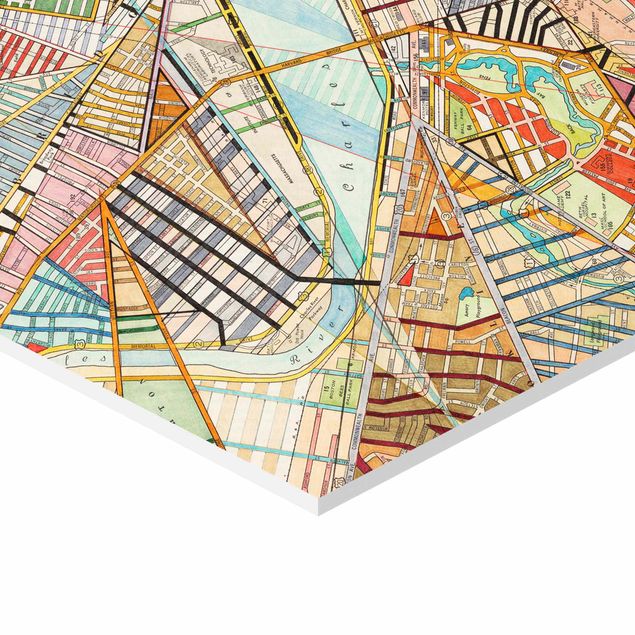 Cuadros hexagonales Modern Maps Boston - Montreal - St. Louis