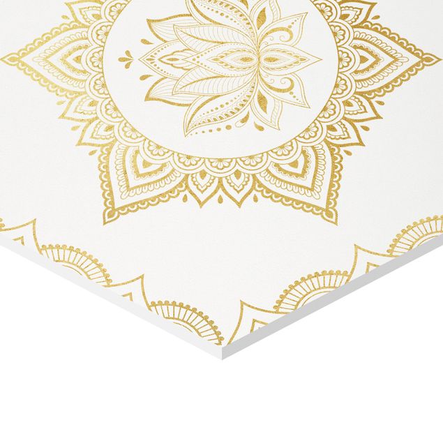 Cuadros hexagonales Hamsa Hand Lotus OM Illustration Set Gold