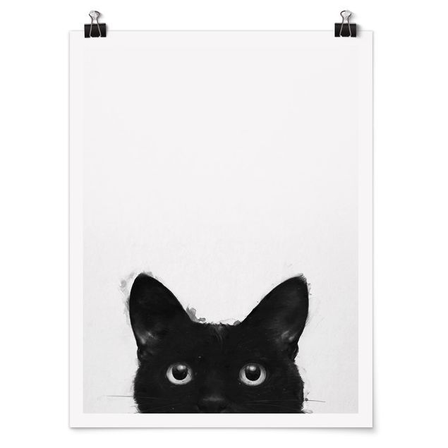 Póster cuadros famosos Illustration Black Cat On White Painting