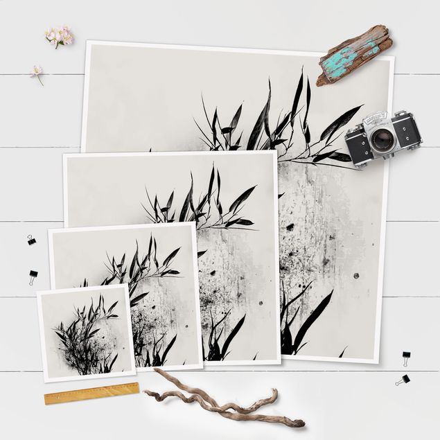 Cuadros modernos blanco y negro Graphical Plant World - Black Bamboo