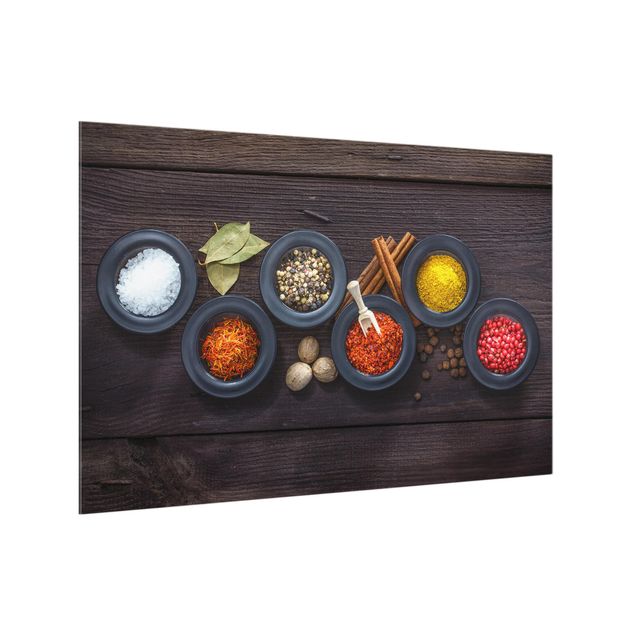 Panel antisalpicaduras cocina efecto madera Black Bowls with Spices