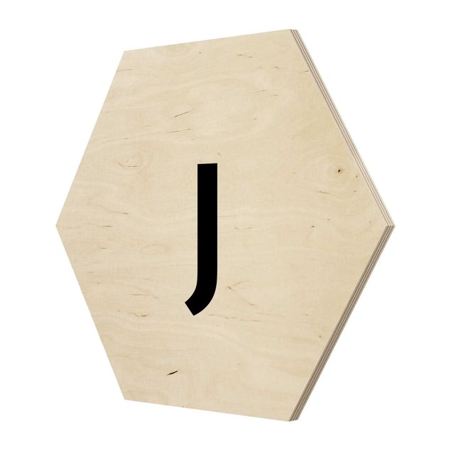 Hexagon Bild Holz - Buchstabe Weiß J