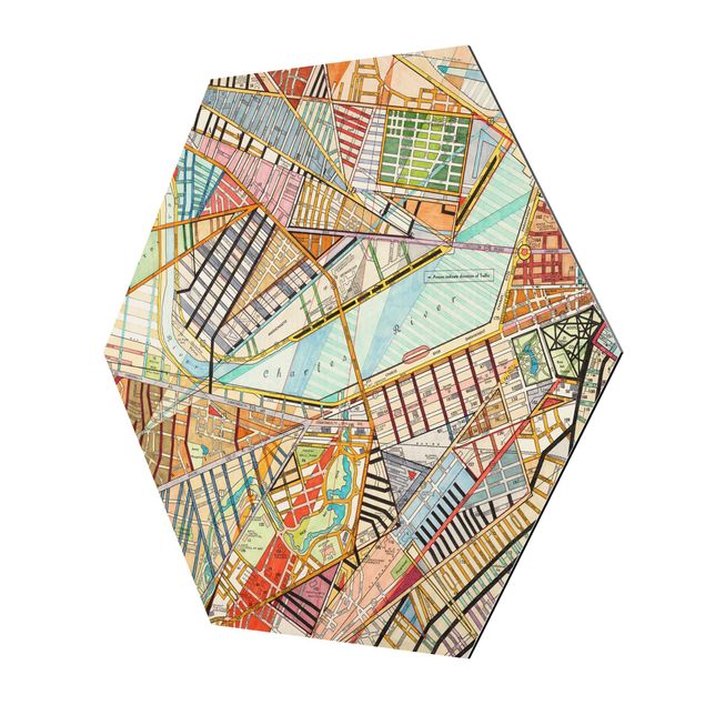 Cuadros hexagonales Modern Map Of Boston