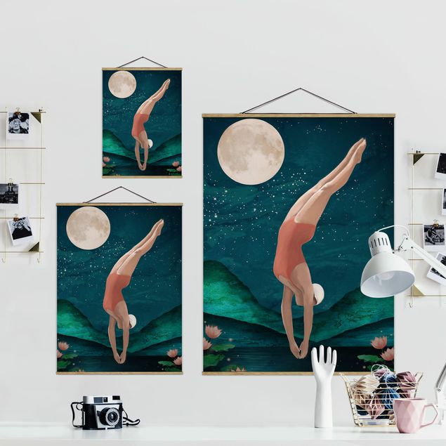 Cuadros Laura Graves Arte Illustration Bather Woman Moon Painting