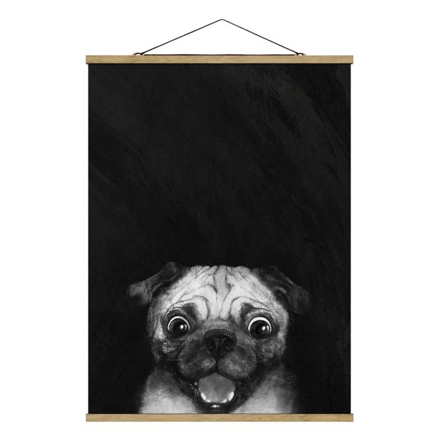 Cuadros modernos Illustration Dog Pug Painting On Black And White