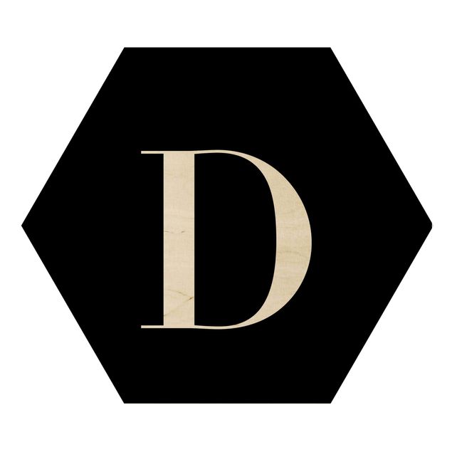 Hexagon Bild Holz - Buchstabe Serif Schwarz D
