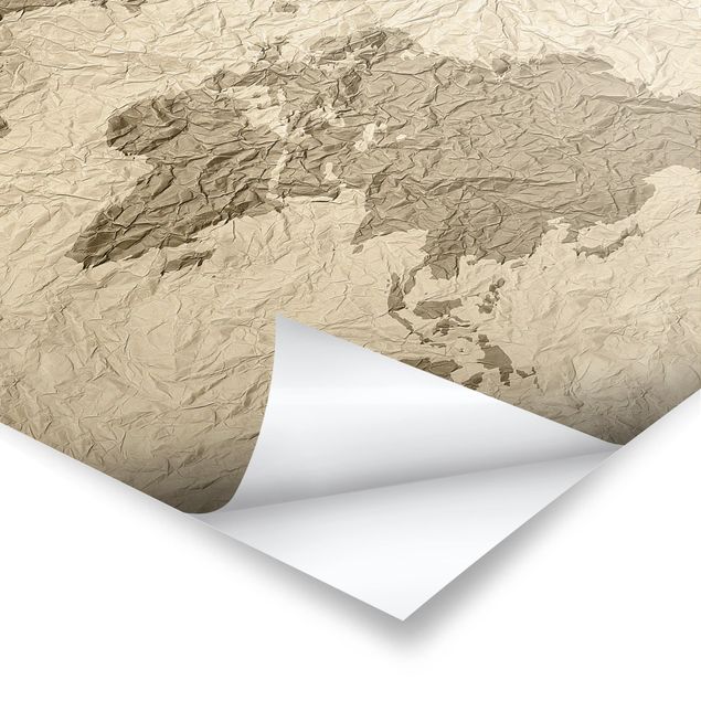Pósters Paper World Map Beige Brown