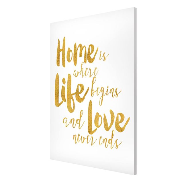 Tableros magnéticos frases Home Is Where Life Begins Gold