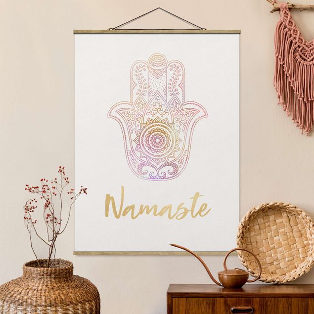 Decoración cocina Hamsa Hand Illustration Namaste Gold Light Pink