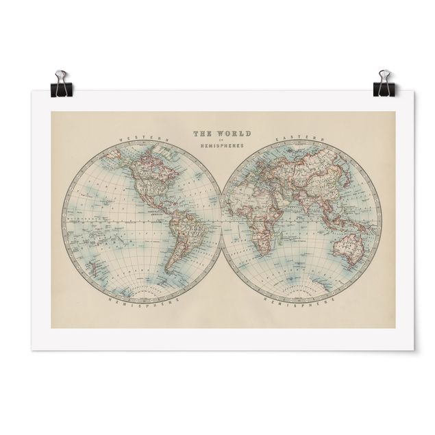 Pósters vintage Vintage World Map The Two Hemispheres