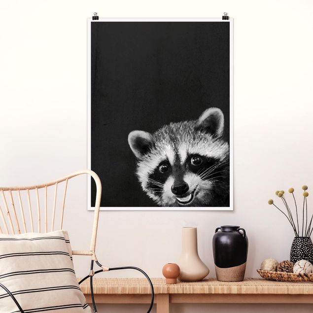 Decoración cocina Illustration Racoon Black And White Painting
