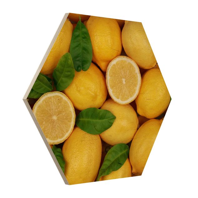 Hexagon Bild Holz - Saftige Zitronen