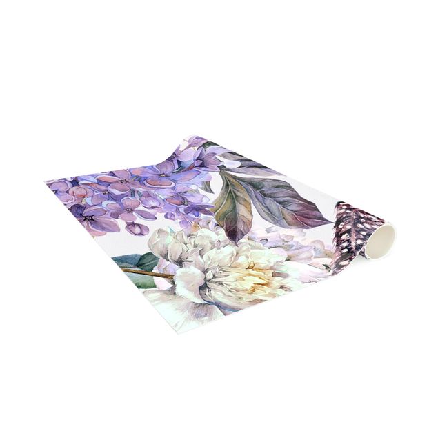 Alfombras modernas Delicate Watercolour Boho Flowers And Feathers Pattern