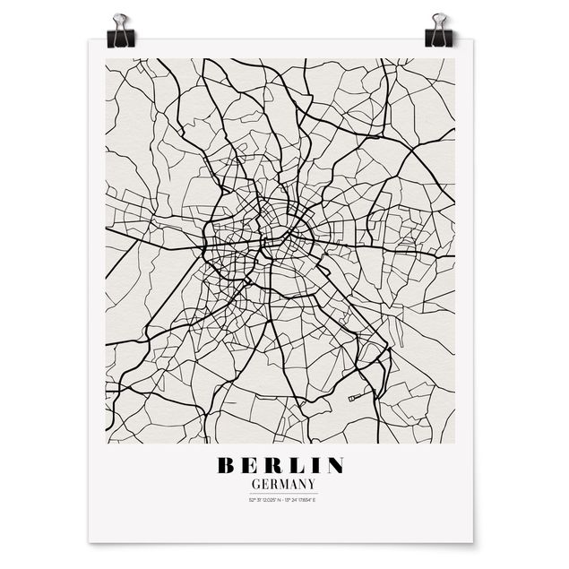 Pósters en blanco y negro Berlin City Map - Classic