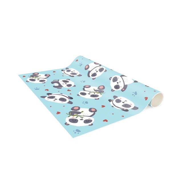 Alfombra para pasillo Cute Panda With Paw Prints And Hearts Pastel Blue