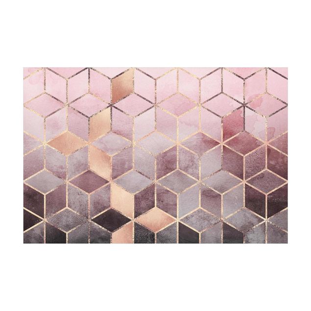 Alfombra con dibujos abstractos Pink Gray Golden Geometry