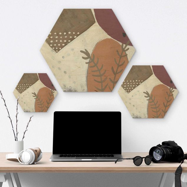 Hexagon Bild Holz - Karneval der Formen in Lachs II