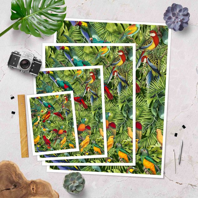 Cuadros modernos Colourful Collage - Parrots In The Jungle