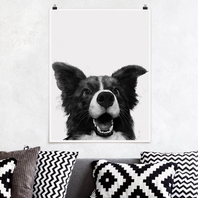 Decoración de cocinas Illustration Dog Border Collie Black And White Painting