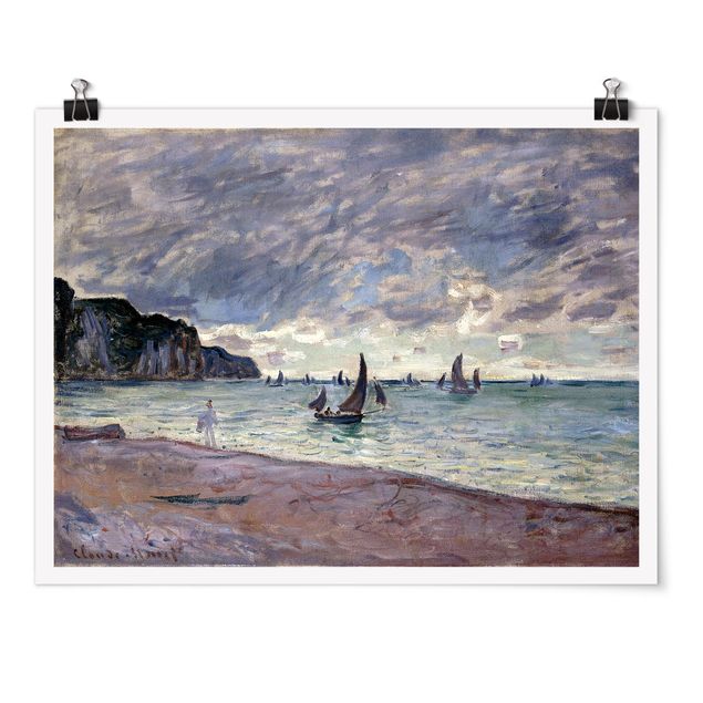 Estilos artísticos Claude Monet - Fishing Boats In Front Of The Beach And Cliffs Of Pourville