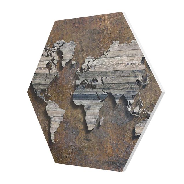 Cuadros modernos Wooden Grid World Map