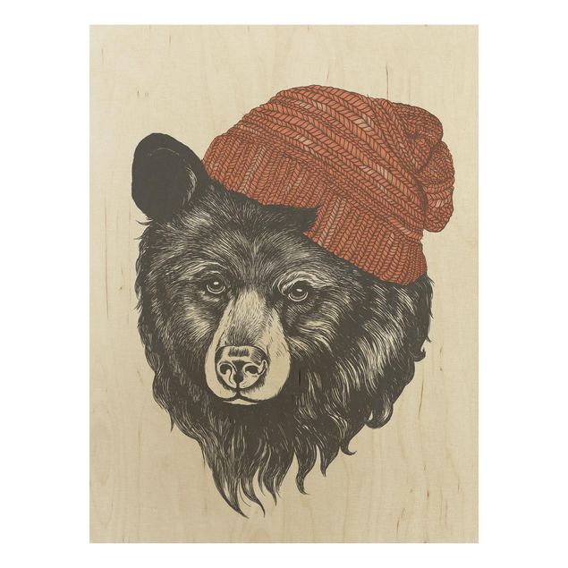 Cuadros Illustration Bear With Red Cap Drawing