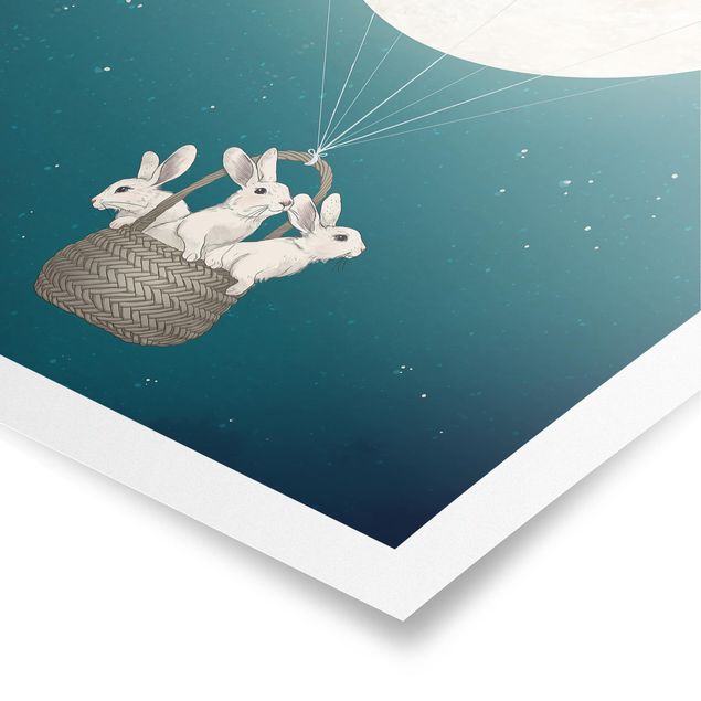 Cuadros turquesa Illustration Rabbits Moon As Hot-Air Balloon Starry Sky