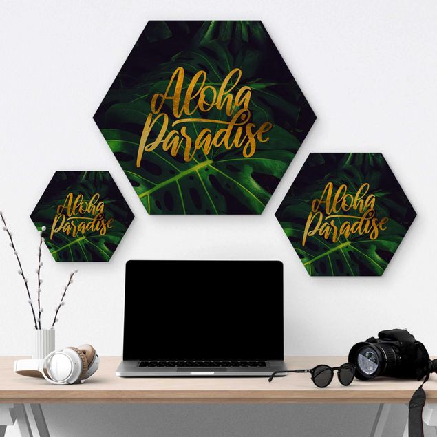Hexagon Bild Holz - Dschungel - Aloha Paradise