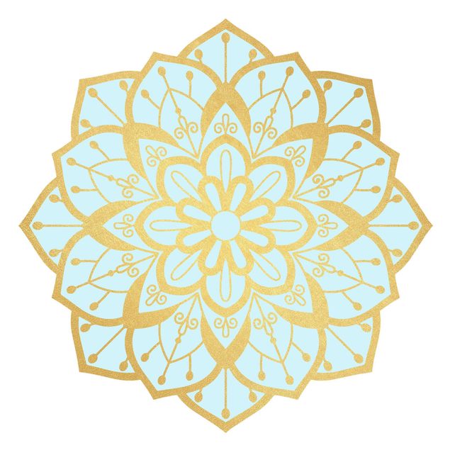Vinilo mandala Mandala Flower Pattern Gold Light Blue