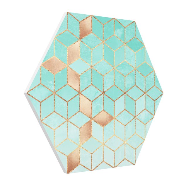 Cuadros de patrones Turquoise White Golden Geometry