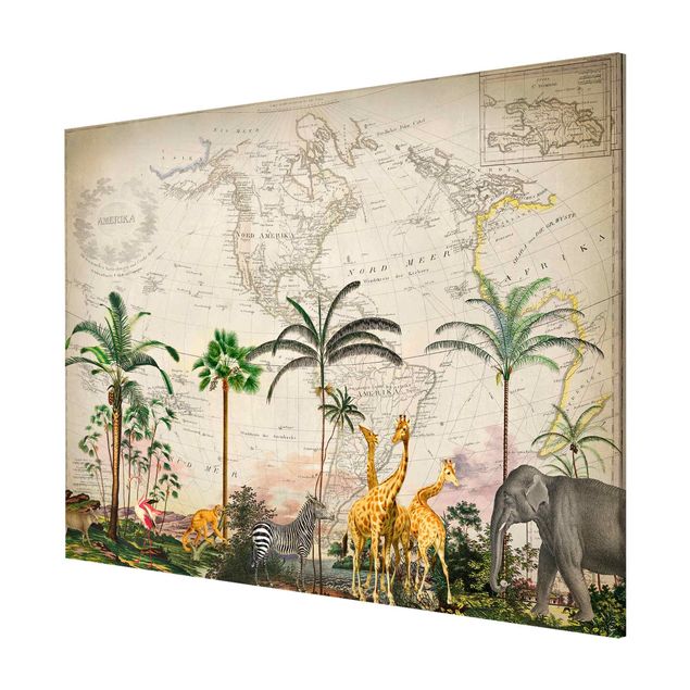 Cuadros plantas Vintage Collage - Wildlife On World Map