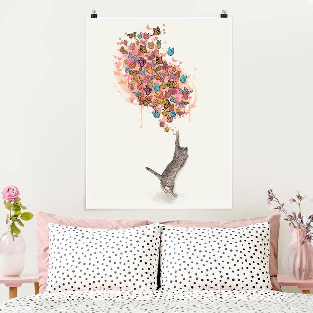 Decoración en la cocina Illustration Cat With Colourful Butterflies Painting