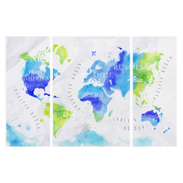 Cuadro azul World Map Watercolour Blue Green