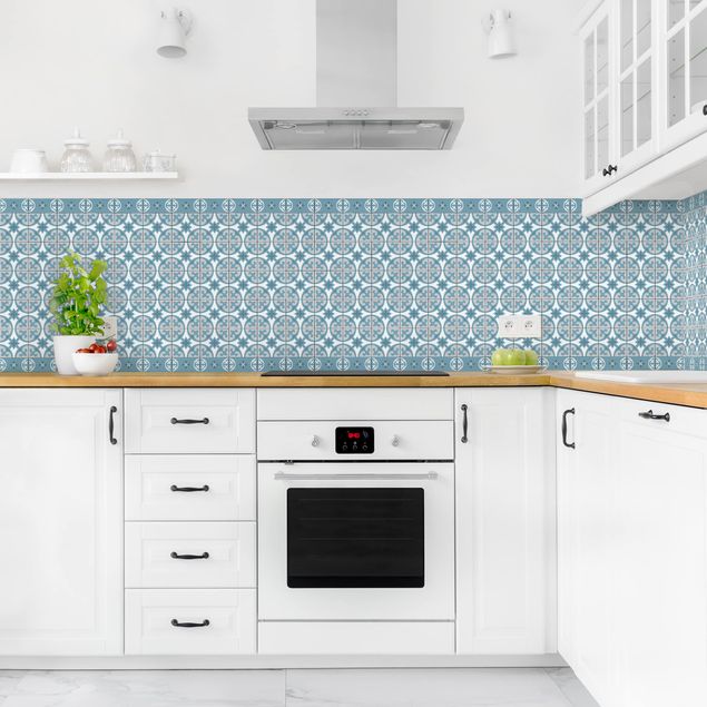 Salpicaderos cocina efecto teja Geometrical Tile Mix Circles Blue Grey