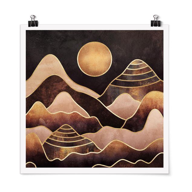 Póster de cuadros famosos Golden Sun Abstract Mountains