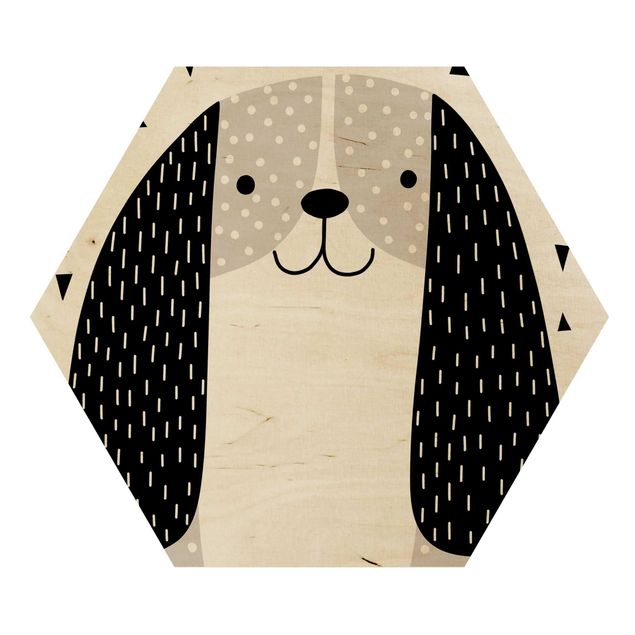 Hexagon Bild Holz - Tierpark mit Mustern - Hund