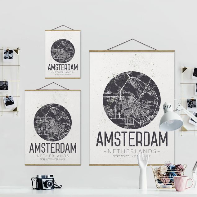 Cuadros a blanco y negro Amsterdam City Map - Retro