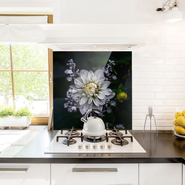 Panel antisalpicaduras cocina flores White Dahlia