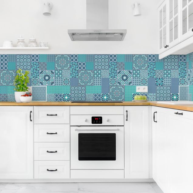 Salpicaderos de cocina efecto teja Moroccan Mosaic Tiles Turquoise Blue