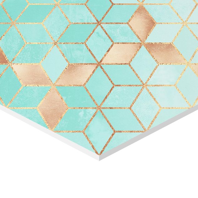 Cuadros hexagonales Turquoise White Golden Geometry