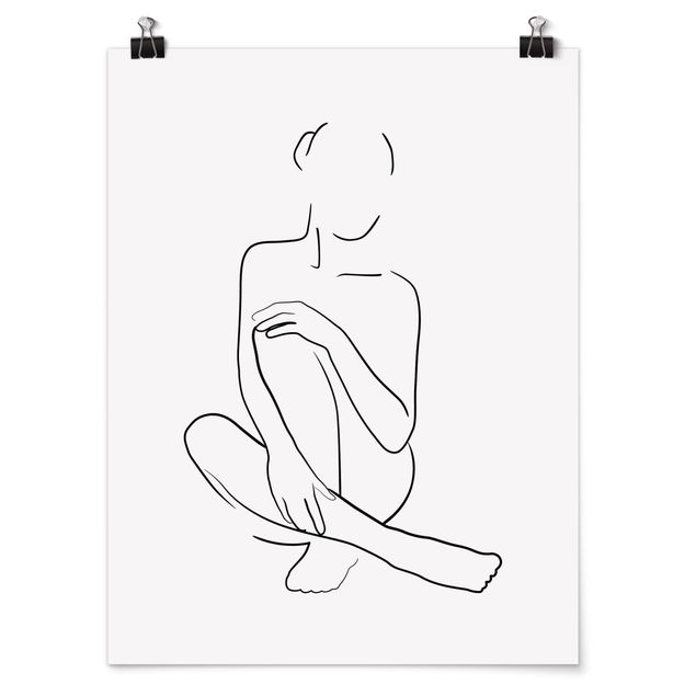 Póster cuadros famosos Line Art Woman Sitting Black And White