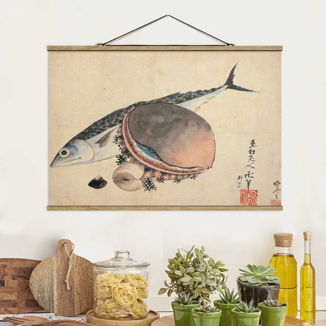 Decoración de cocinas Katsushika Hokusai - Mackerel and Sea Shells