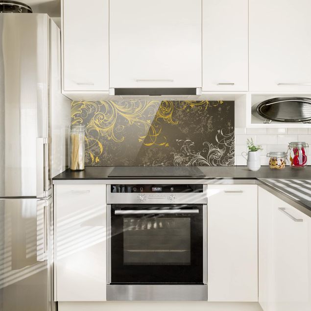 Panel antisalpicaduras cocina patrones Flourishes In Gold And Silver