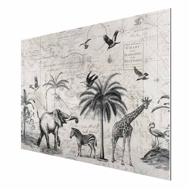 Cuadro jirafas Vintage Collage - Exotic Map