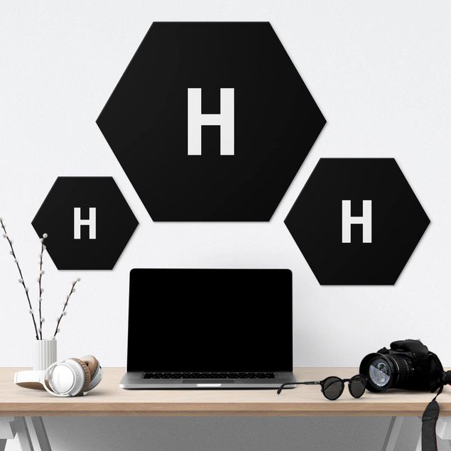 Hexagon Bild Alu-Dibond - Buchstabe Schwarz H