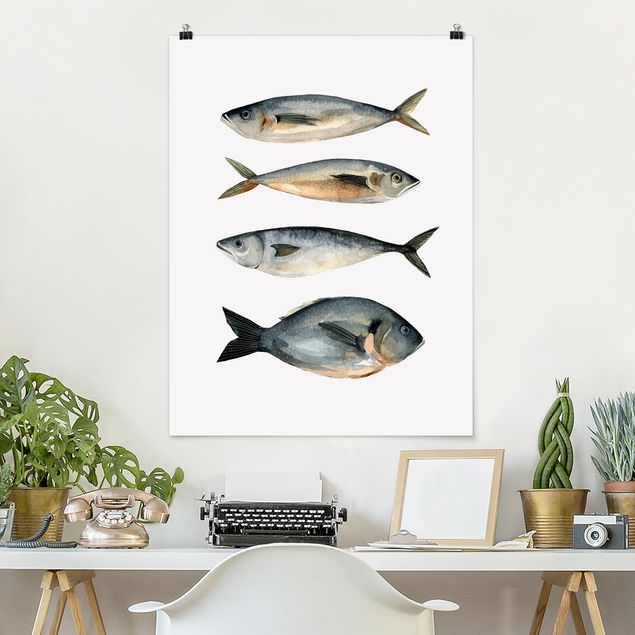 Decoración de cocinas Four Fish In Watercolour I