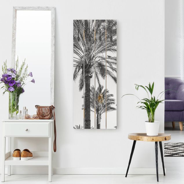 Percheros de pared de paisajes Palm Trees At Sunset Black And White